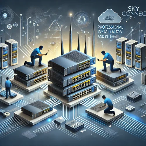 DALL·E 2024-10-16 11.21.09 - A new image representing 'Professional Installation and Integration' for Sky Connect, focusing on seamless and expert network setup. The design should