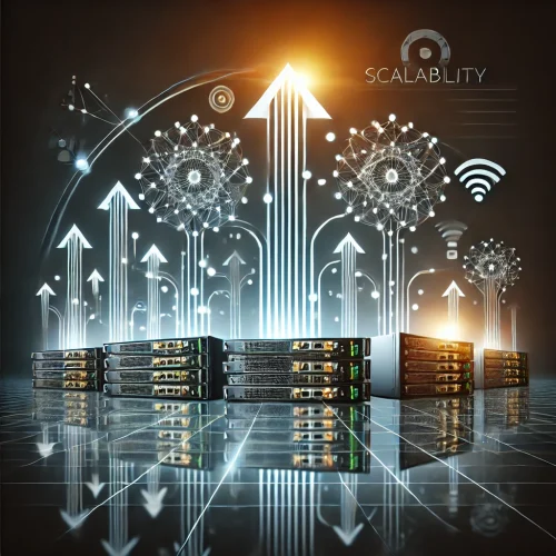 DALL·E 2024-10-16 12.51.14 - A futuristic image representing 'Scalability' in network solutions. The design should highlight the ability of a network to grow and expand seamlessly